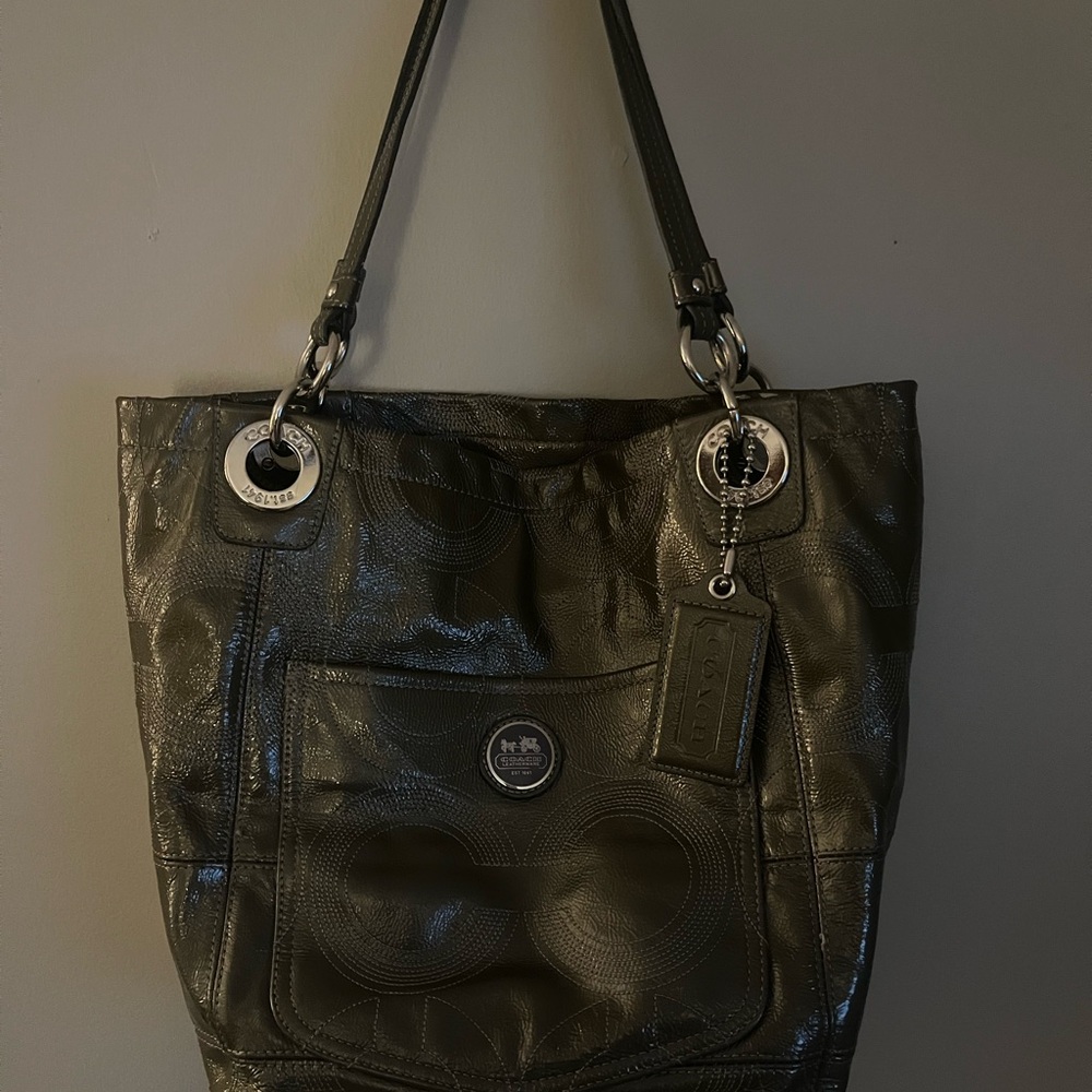 Coach Patent Leather Olive Green Tote